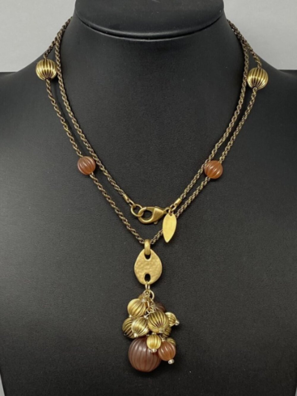 Vintage Coldwater Creek Tassel Pendant Necklace Lucite Metal Bead